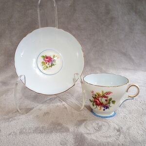 Shelley England Bone China Hulmes Rose Blue Demitasse Cup & Saucer